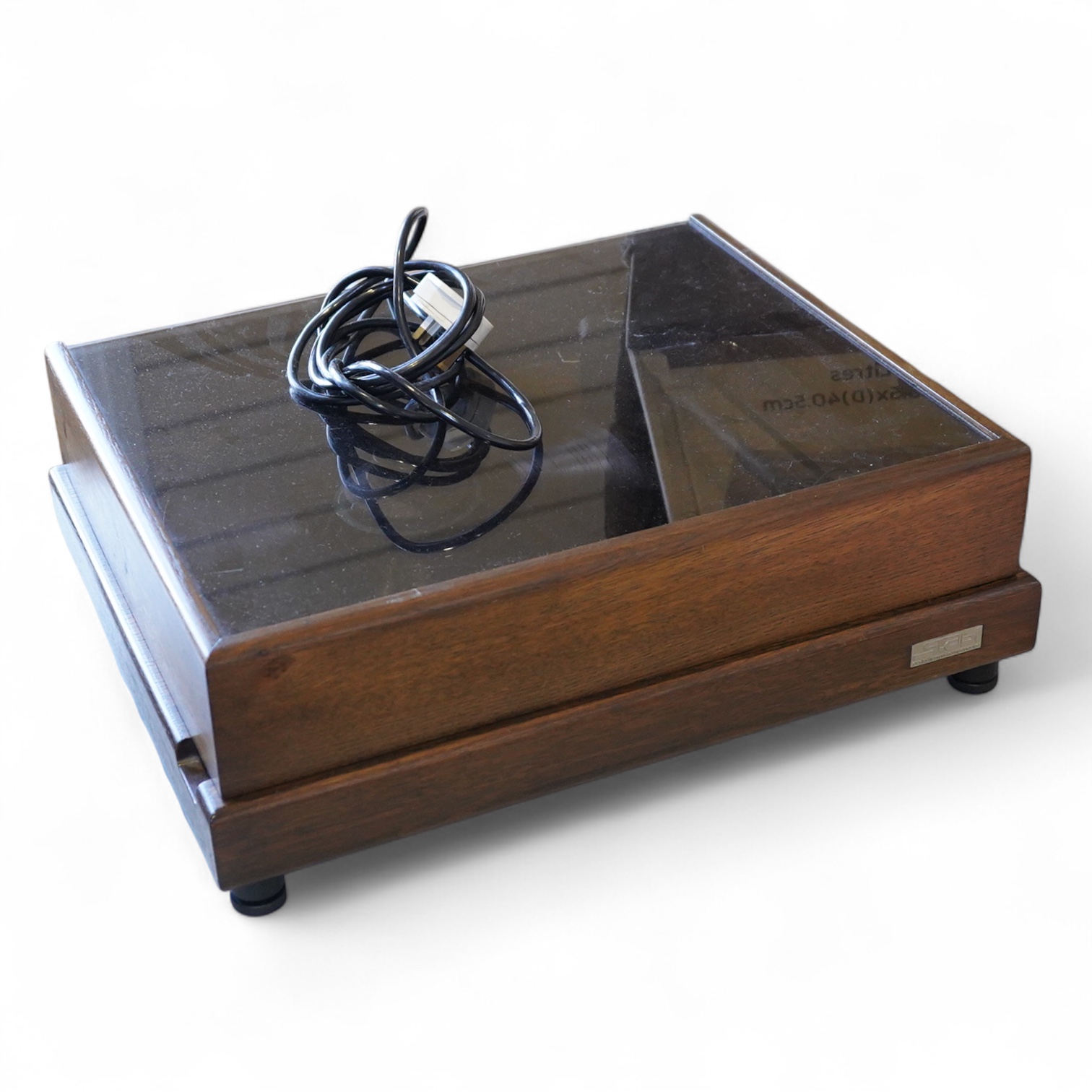 A Kuzma Stabi 2 HiFi turntable record player in a stained oak case